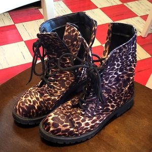 Madden Girl velvet leopard print lace up boots